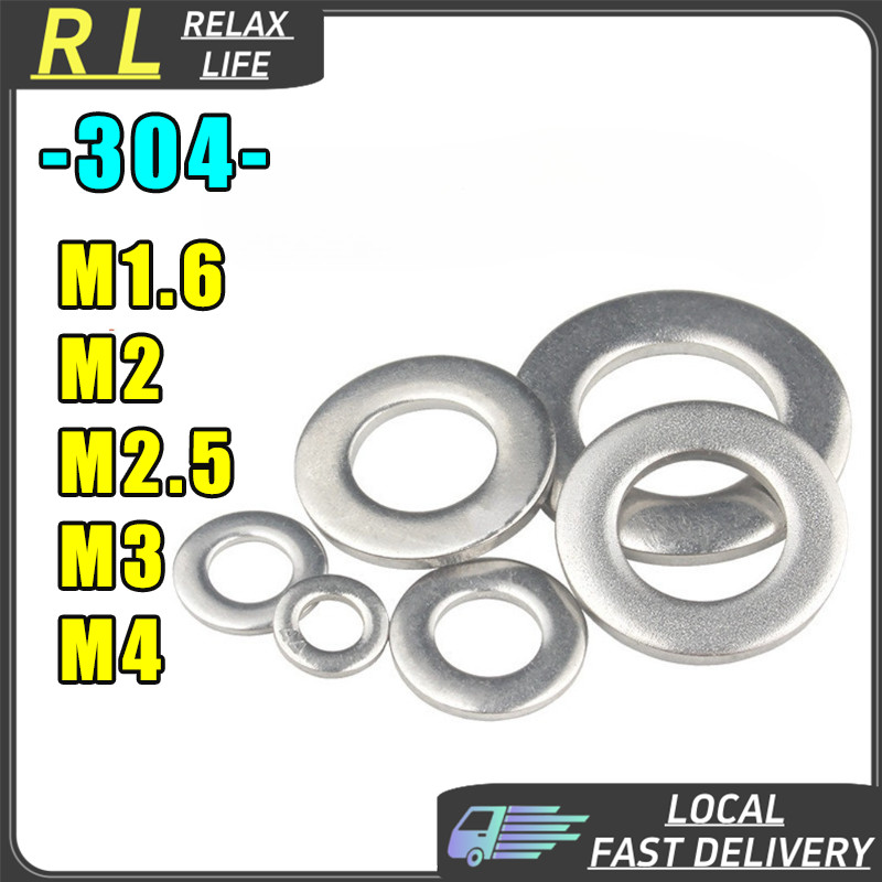 [RL] M1.6-M4 เครื่องซักผ้าแบน 304 สแตนเลสรอบเครื่องซักผ้าขนาดเล็ก Gaslet Penny Fender ปะเก็นสําหรับสกรู Bolt Nut M2 M3