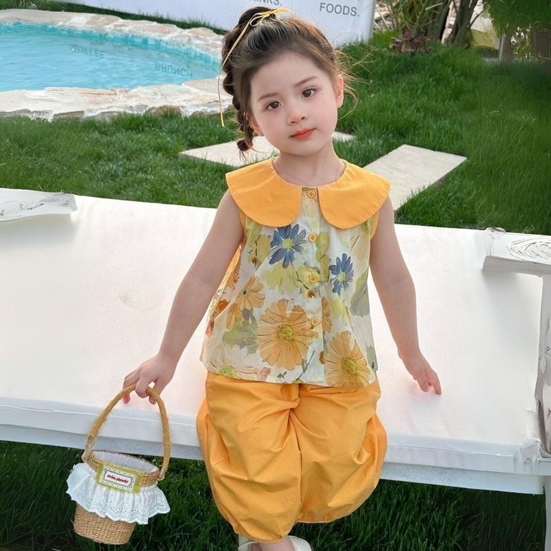 MooDeng Baby ชุดเสื้อกางเกงเด็กผู้หญิง คอตุ๊กตา เสื้อกั๊กแขนกุด thumbnail 6
