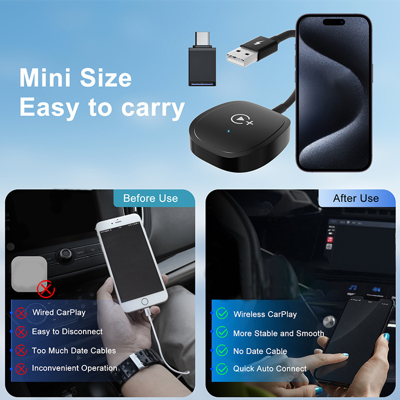 iuggyit Wireless Apple CarPlay Dongle แปลงคาร์เพลย์แบบใช้สายจากโรงงานเป็นดองเกิล CarPlay ไร้สาย