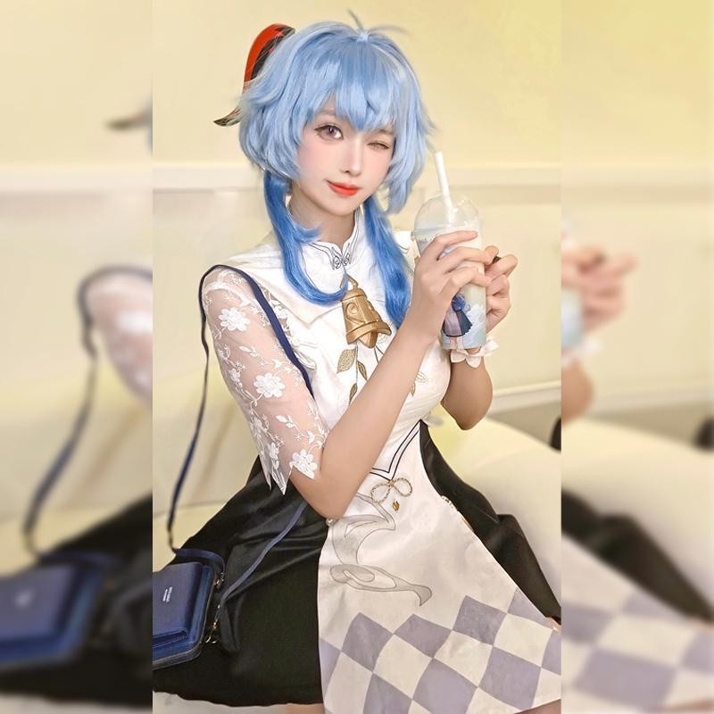 Genshin Impact Ganyu Shenhe Heytea Collaboration คอสเพลย์เครื่องแต่งกายอะนิเมะคอสเพลย์ Cheongsam Fan-made
