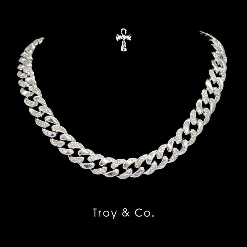 Plain Cuban Chain เพชร CZ  เรียบ iced out  สร้อยคอคิวบันฮิปฮอป มินิมอล TDN005 Troy & Co.