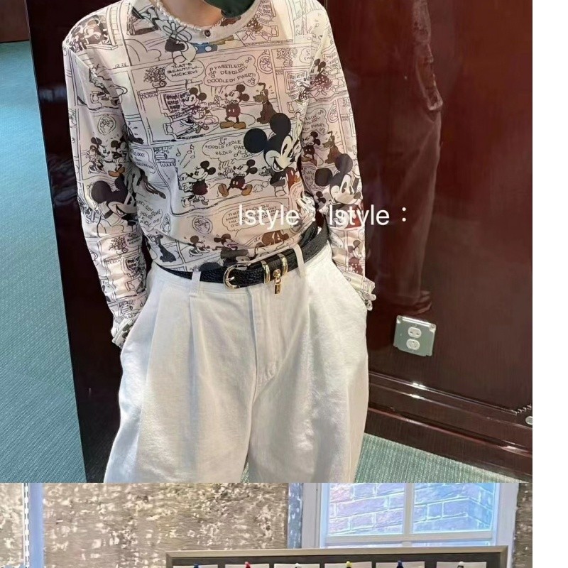 ฤดูใบไม้ผลิฤดูร้อนสไตล์ใหม่การ์ตูน Mickey ผ้าไหมน้ําแข็งตาข่ายเสื้อยืดแขนยาวผู้หญิงเวอร์ชั่นเกาหลี Top Layered All-Match - รูปที่ 7