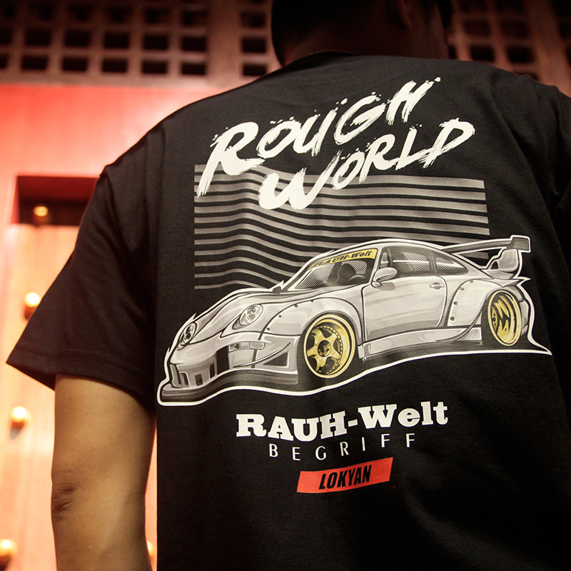 Attitude JDM Classic RWB Porsche 911 JAY หน้ากว้าง โกหก ผู้ชายอินเทรนด์ ผ้าคอตตอนแท้ เสื้อยืดแขนสั้น