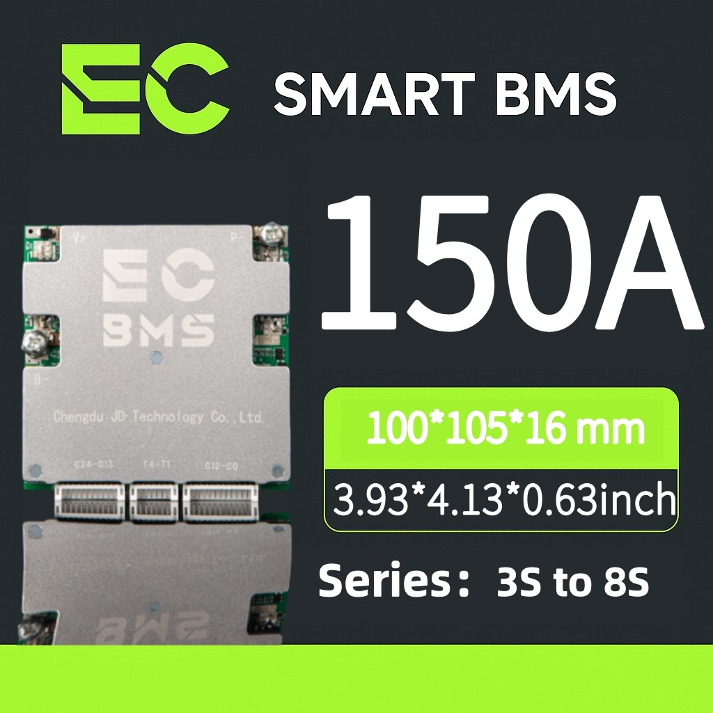EC8S150A BMS อัจฉริยะ 3-8S 150A APP บลูทูธ สมดุลแอคทีฟ LiFePO4 Li-ion UART CAN RS485 EBike พลังงานแสงอาทิตย์