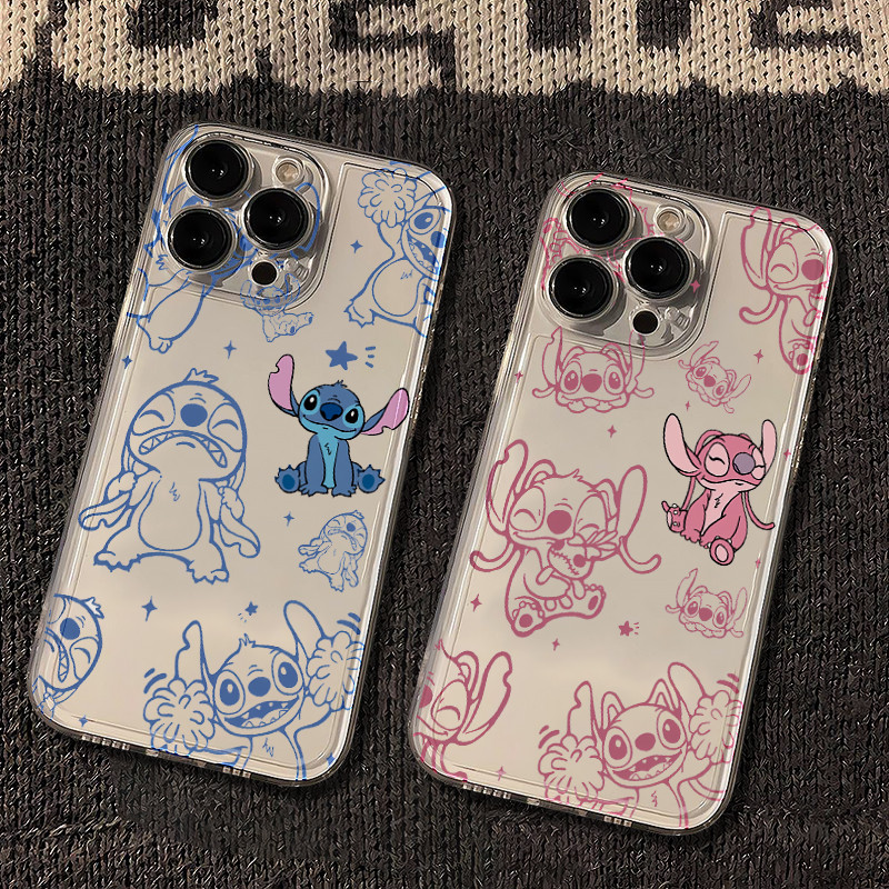 การ์ตูนคู่รักสติตช์ เคสโทรศัพท์ซิลิโคนนิ่มใส For iPhone 11 13 12 14 15 16 Pro MAX 14 15 16 Plus X XR SE2 3 XSMAX 7Plus