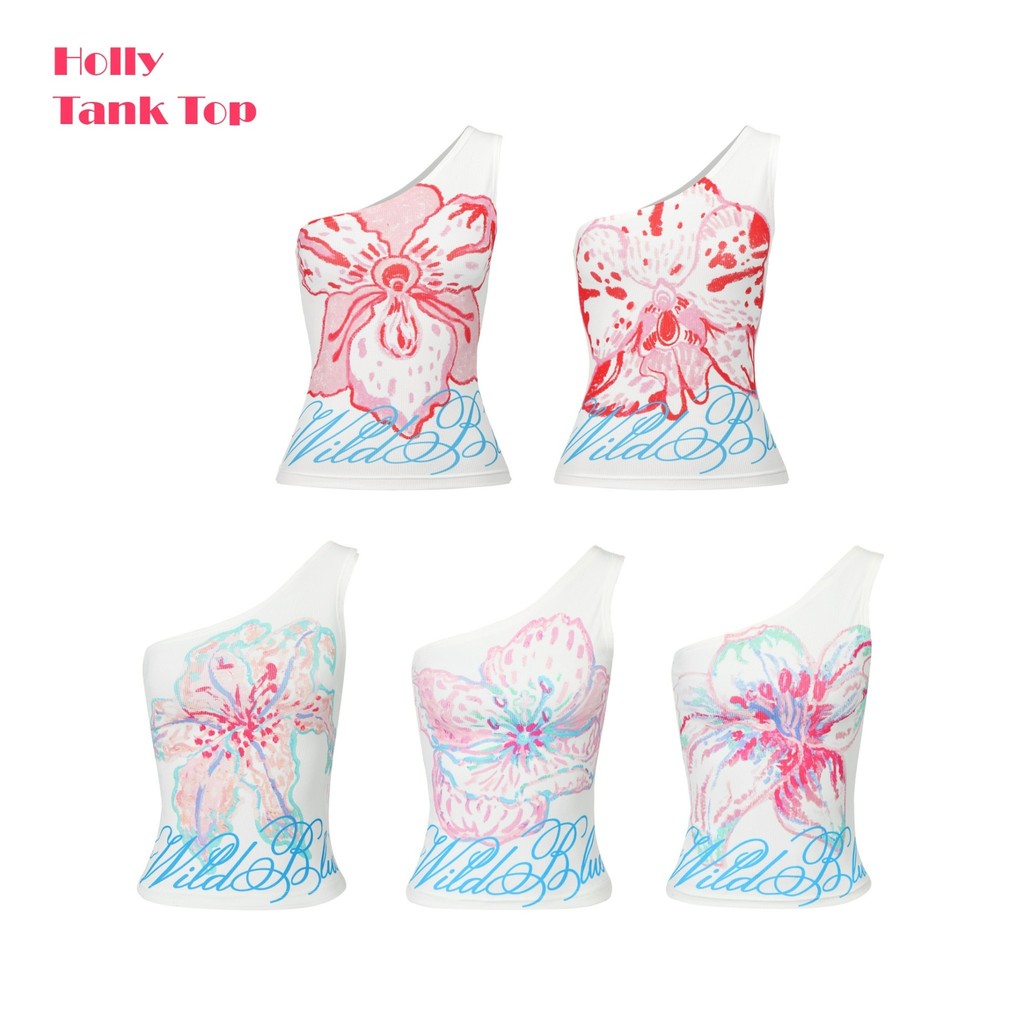 WILDBLUEYONDER - HOLLY TOP เสื้อปาดใหล่สกรีนลายดอกไม้