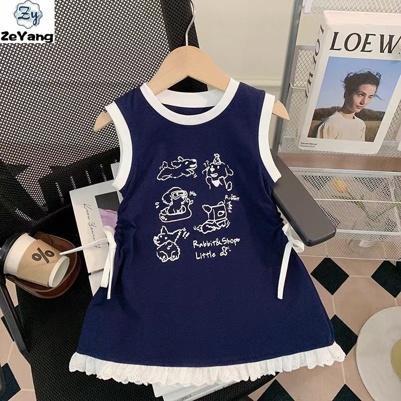[ZY] 80-150พร้อมสต็อกเด็กชุดลําลองลูกไม้ชุดเสื้อกั๊กหญิงเด็กน่ารักการ์ตูนชุดยาวชุดเจ้าหญิงหวานเสื้อผ้าเด็กแฟชั่นจัดส่งที่รวดเร็