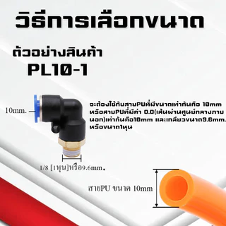 ข้อต่อลมPL ข้อต่อลมงอ90องศา ทองเหลือง ข้อต่อระบบนิวเมติกส์ สำหรับสายPUขนาด4/6/8/10/12/14/16และเกลียวขนาดm5/m6/1-6หุน