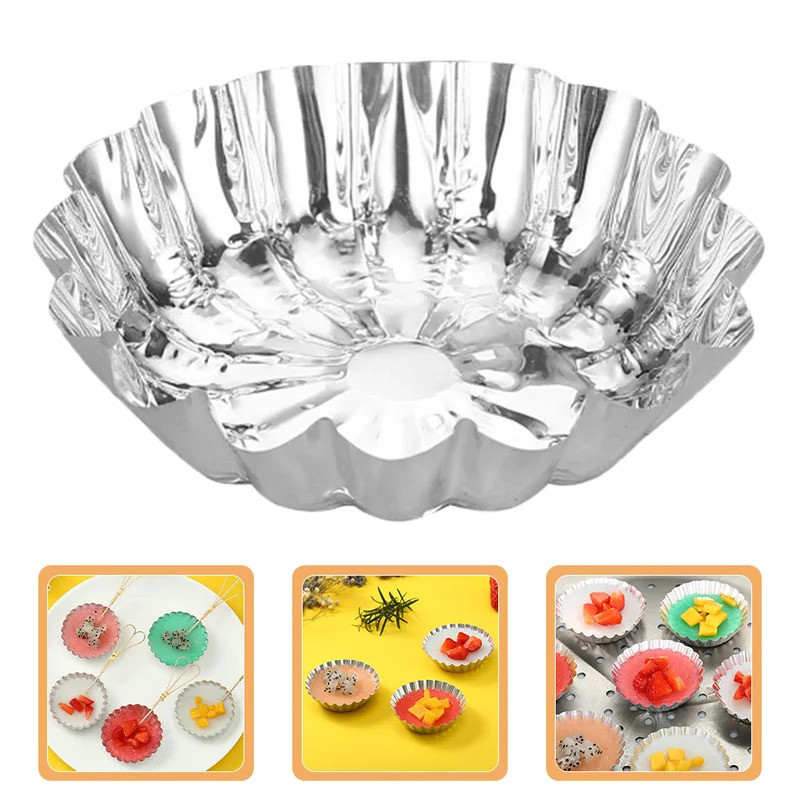 100 Pcs Bozai Cake Mold Aluminum Foil Tart Trays Kitchen Egg Pop Pastry Lidded Pudding Dessert Bakin