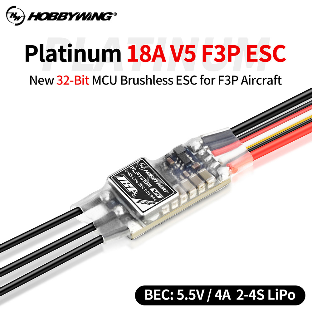 HOBBYWING Platinum 18A ESC แบบไม่มีแปรง 18A V5 F3P ESC 5.5V/4A BEC 2-4S LiPo 32-bit MCU สําหรับ 120g
