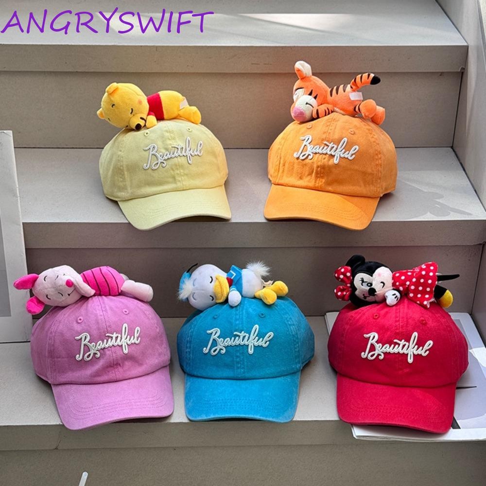 ANGRYSWIFT หมวกเบสบอล Winnie The Pooh, หมวกตุ๊กตา Mickey Piglet, Casual Stitch Tigger เด็กผ้าใบหมวก