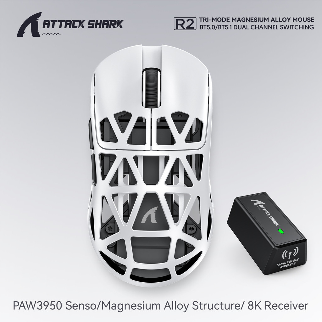 Attack Shark R2 8K Magnesium Alloy Gaming Mouse Tri-Mode ไร้สายบลูทูธ PAW3950 8000Hz E-sports ของขวั