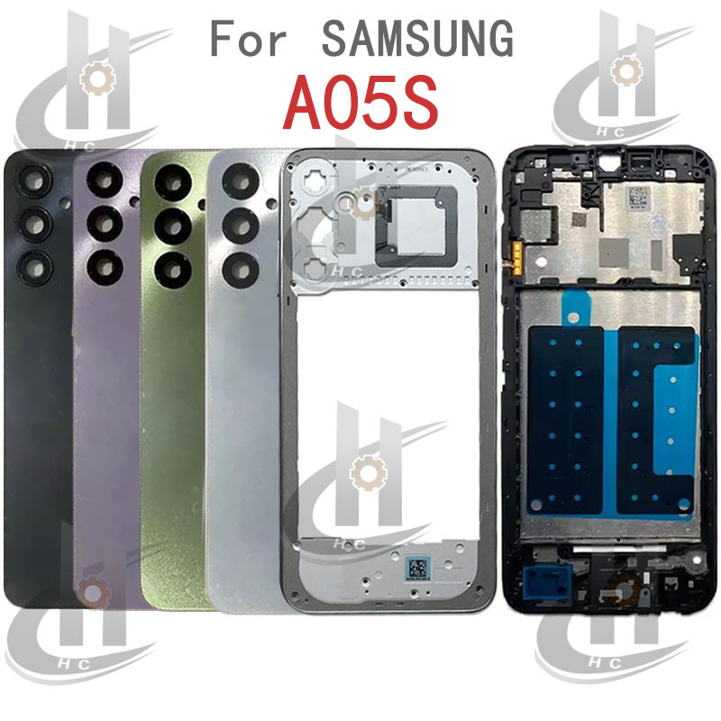 สําหรับ Samsung Galaxy A05S SM-A057F SM-A057M SM-A057G แบตเตอรี่ฝาหลังกรอบกลาง + ปุ่ม + กรอบด้านหน้า LCD + เลนส์กล้อง