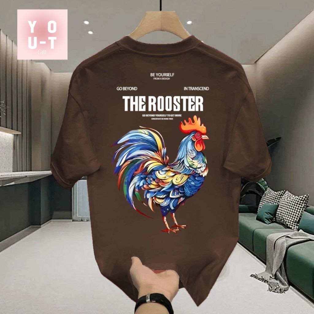 You-T【หลากสี】🌈เสื้อยืดโอเวอร์ไซส์ ยูนิเซ็กส์ เสื้อยืดแขนสั้น ผ้าฝ้าย100% คอกลม แฟชั่น ผ้าเนื้อนุ่ม สวมใส่สบาย ลาย "ไก่"