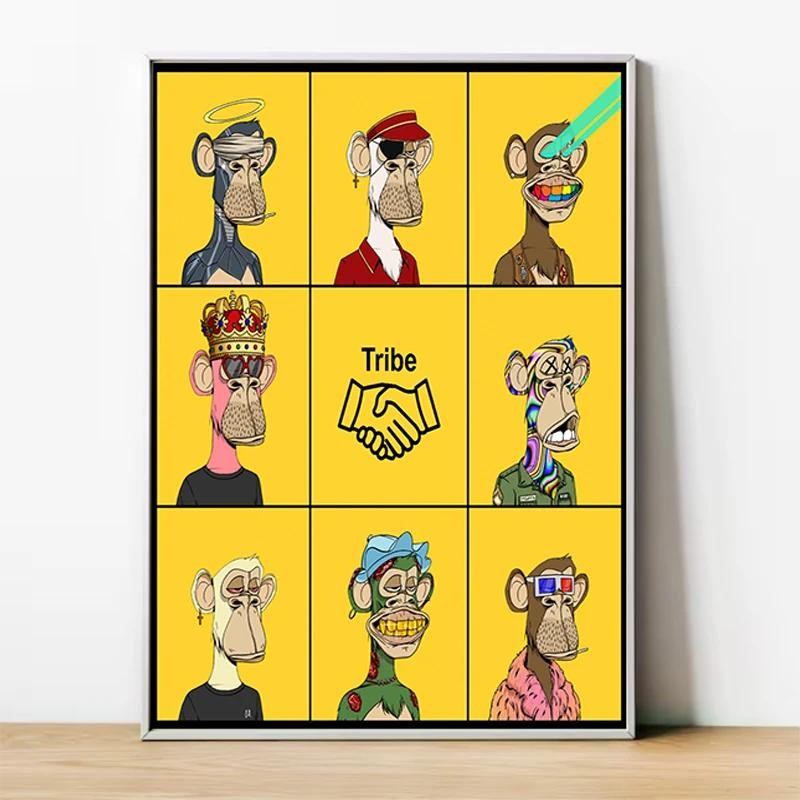 โมเดิร์น NFT ลิงโปสเตอร์ผ้าใบขนาดใหญ่ Wall Art สําหรับห้องนั่งเล่นอินเทรนด์ตกแต่งบ้านพิมพ์