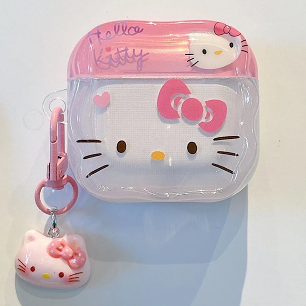 เคสหูฟังสําหรับ แอร์พอด 4 มือโปร 3 2 1 สีชมพูหวานลายคิตตี้นุ่ม ทีพียู ขอบคลื่นกันกระแทกบลูทูธไร้สายหูฟังฝาครอบป้องกันเปลือกที่มีจี้ป้องกันการสูญ thumbnail 7