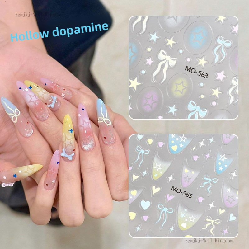 สติกเกอร์ติดเล็บลายหัวใจโบว์ดาวโดพามีนในฤดูร้อน / สติ๊กเกอร์ติดเล็บลายดาวห้าแฉกสีสันสดใสสามมิติ / แพทช์เครื่องประดับ DIY