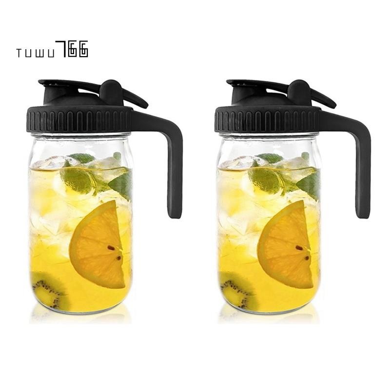 [tuwu766]2set 32OZ Jar Pour Spout Lid-เหยือกแก้วพร้อมฝาปิด,เหยือกนมแม่,ซีลสําหรับน้ําผลไม้,นม,กาแฟ,ช