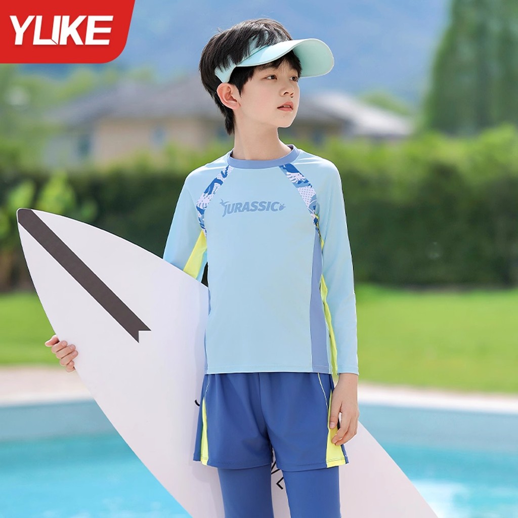 YUKE ชุดว่ายน้ำ การป้องกันแดด แห้งอย่างรวดเร็ว ชุดว่ายน้ำเด็กชาย swimwear