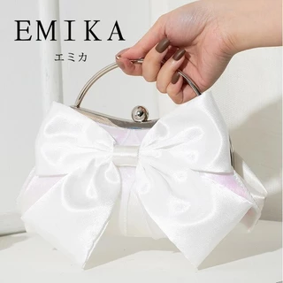 EMIKA กระเป๋าทรงโบว์น่ารัก หวานๆ กระเป๋าสำหรับออกงาน กระเป๋าประดับด้วยโบว์ ทำจากผ้าแพร กระเป๋าถือ