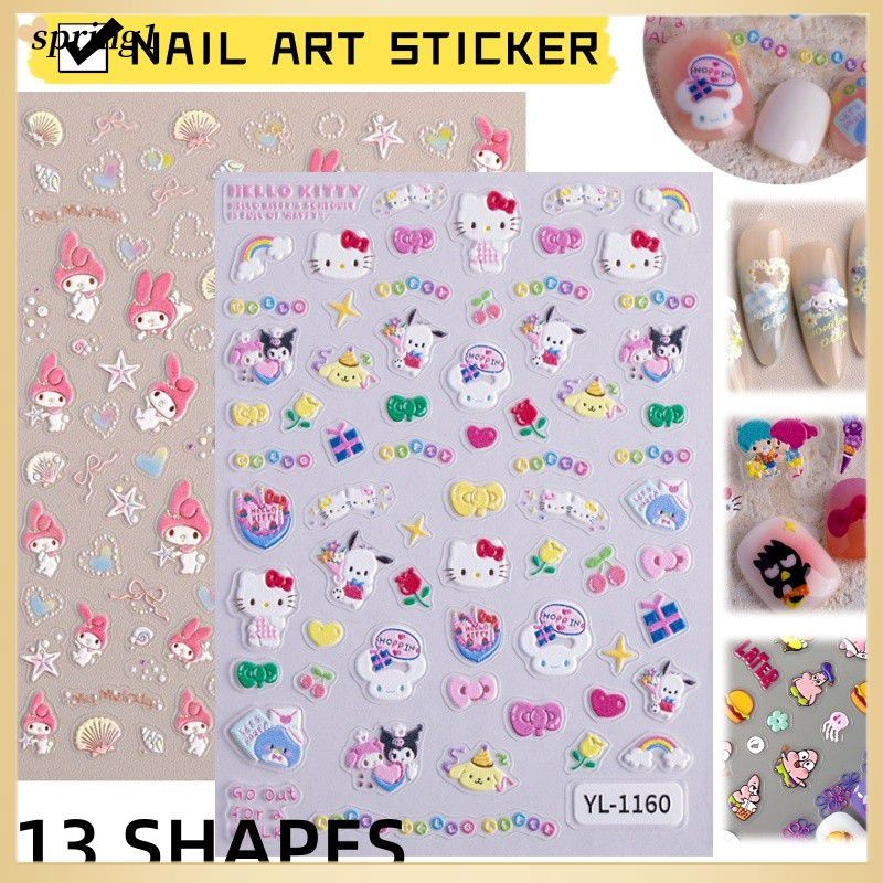 ✨ สติ๊กเกอร์ติดเล็บ ลายการ์ตูนน่ารัก เมโลดี้ กาวในตัว อุปกรณ์ diy สุดฮิต 13 รูปทรง (SPRING)