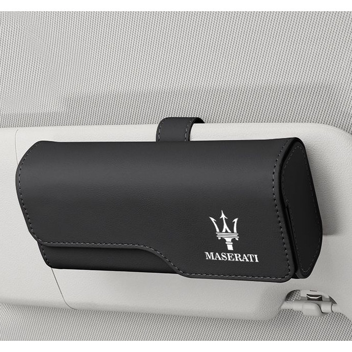 Maserati glasses case, orange leather stitching, Ghibli, Levante car glasses holder, Quattroporte ca