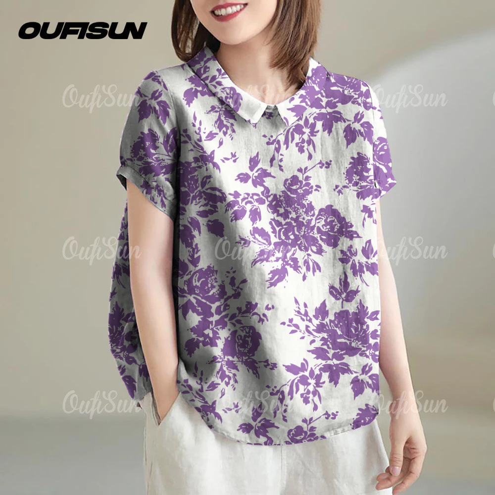 เสื้อฮาวายลายดอก แขนสั้น ผ้าฝ้ายผสมลินิน thumbnail 4