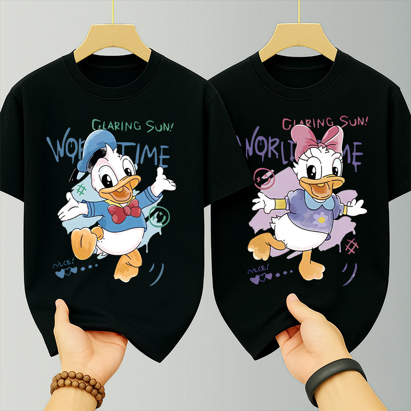 เสื้อยืดคู่รัก เสื้อยืดแขนสั้นคอกลม โอเวอร์ไซส์ Disney daisy duck  สกรีนลายน่ารัก สไตล์เกาหลี