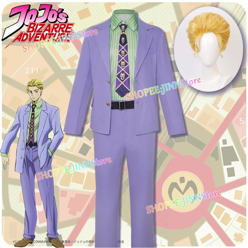 -JINN-KIRA YOSHIKAGE คอสเพลย์เครื่องแต่งกาย JOJOS BIZARRE ADVENTURE คอสเพลย์สีม่วงชุดเครื่องแบบวิกผมชุดอะนิเมะ Party Carnival ชุด