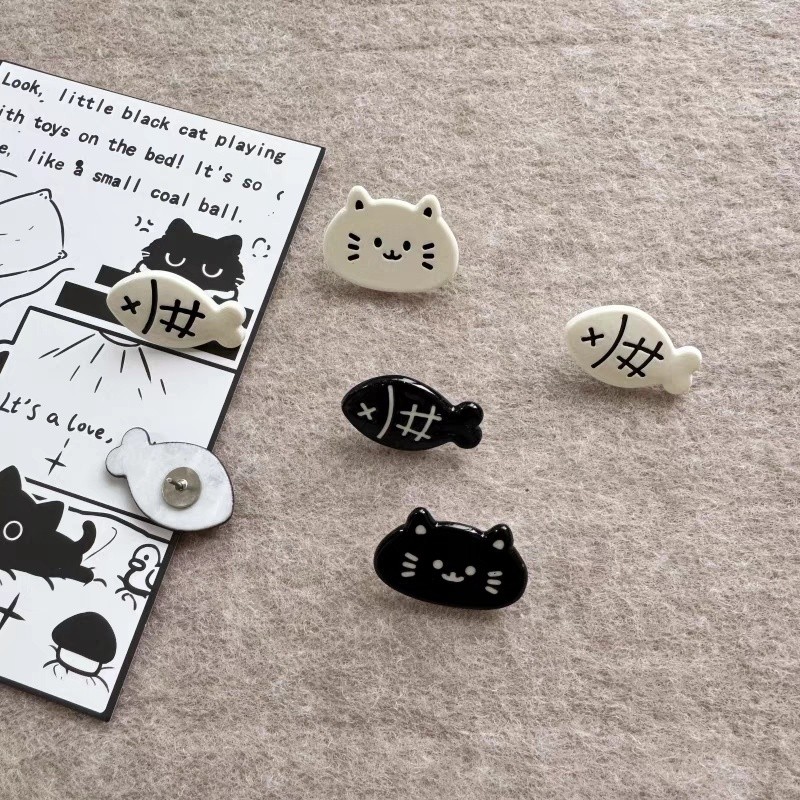 หมุดกระดานฟิลท์/กระดานคอร์ก หมุดสร้างสรรค์แมวและปลาสีดำและขาว อุปกรณ์การศึกษาสำหรับสำนักงาน - รูปที่ 4