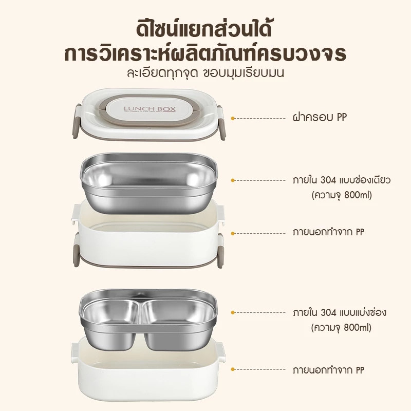 กล่องอาหารพกพา 304 ความจุ วัสดุฟู้ดเกรด กล่องข้าว เก็บอุณหภูมิ เหมาะสำหรับนักเรียน และงาน - รูปที่ 4