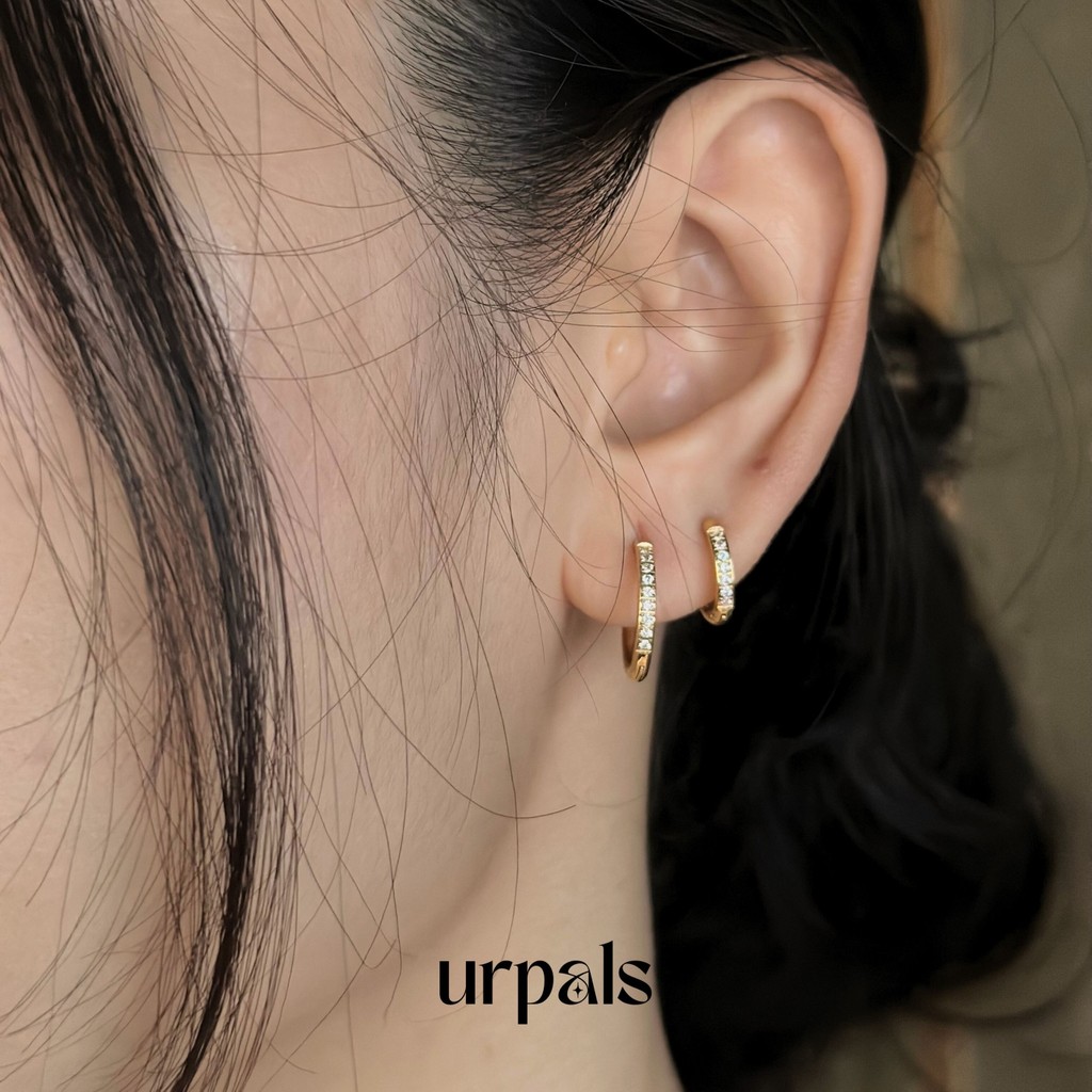 URPALS ต่างหูห่วง ต่างหูเพชร CZ ต่างหู Stainless ชุบทอง 18K ไม่ลอกไม่ดำ ใช้งานได้นาน