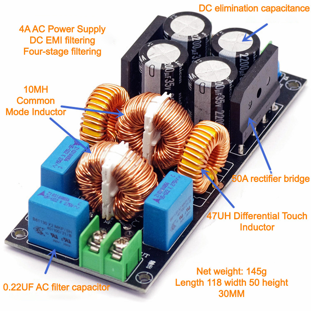 DC LC Filter DC EMI Power Filter 0 ถึง 50V 4A 10A 20A Filtering Board EMI Suppression โมดูล