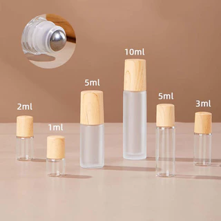 ขวดลูกกลิ้งน้ำหอม ขนาดพกพา 10ml ฝาลายไม้ ดีไซน์มินิมอล ขวดแก้วฝ้าเกรดพรีเมียม ราคาถูก ใช้งานง่าย