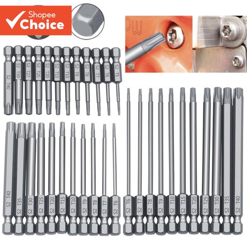 One Set Star Hollow Bits ชุด, 11/12 ชิ้น 50/75/100 มม.T5-T40 ชุดดอกไขควงสําหรับซ่อมไขควงผู้ถือแม่เหล็ก