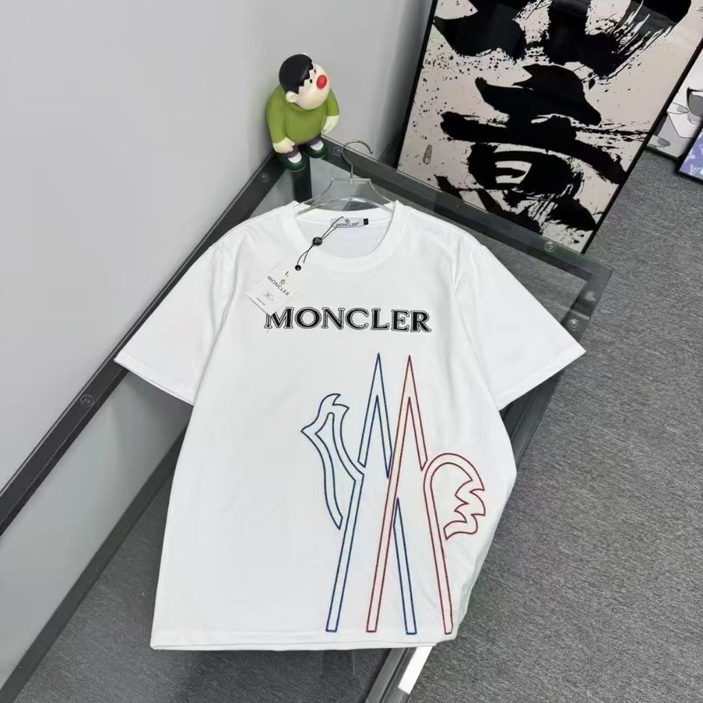 Mon * ers Pure Cotton เสื้อยืดผู้ชายผู้หญิงพิมพ์ตัวอักษรสบายๆรอบคอหลวม All-Match