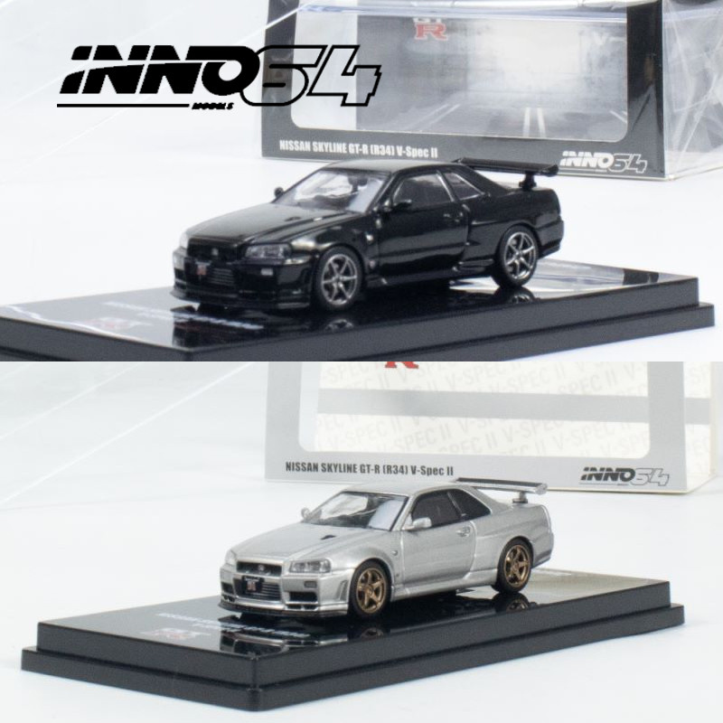 INNO 1: 64 SKYLINE GTR R34 V-SPEC Bright สีดําเงินรุ่นรถเครื่องประดับ