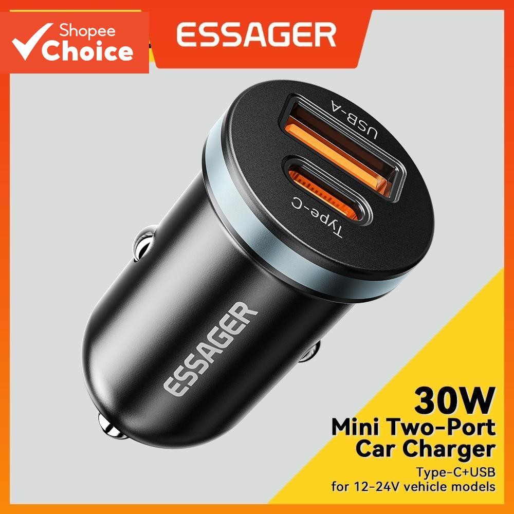 Essager PD30W USB A Type-C Mini Car Charger ชาร์จเร็ว ชาร์จเร็ว สําหรับ iP Huawei Samsung Type C PD QC 3.0 โทรศัพท์มือถือ SUV ชาร์จในรถ