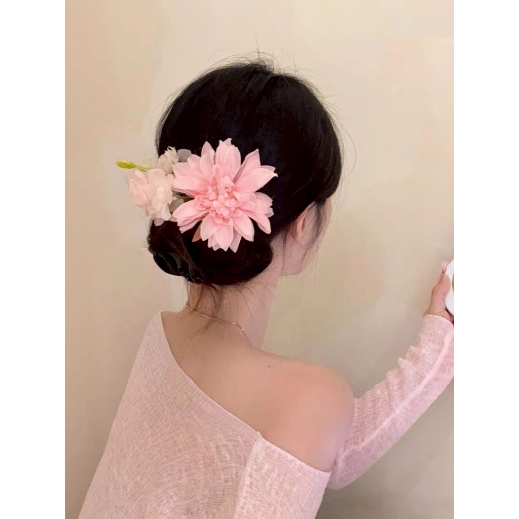 Aurora🛒พร้อมส่ง🚚 (รูปถ่ายจากงานจริง) กิ๊ปหนีบผมลายดอกไม้สีชมพู เรียบร้อยสไตล์เกาหลี - รูปที่ 4