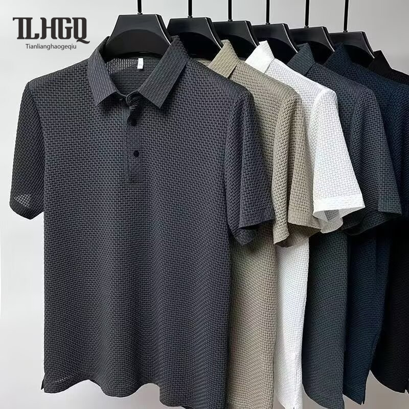 TLHGQ เสื้อโปโลผู้ชายพรีเมี่ยม-เสื้อยืดแขนสั้นระบายอากาศหรูหราพร้อมสไตล์ที่ซับซ้อนสำหรับธุรกิจสบายๆและสันทนาการ
