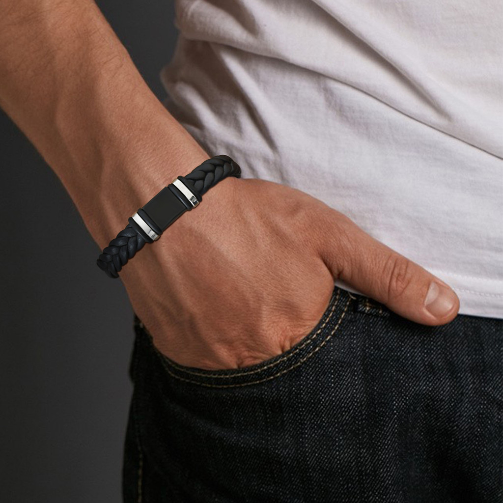 Vnox สร้อยข้อมือส่วนบุคคลสำหรับชาย กำหนดเองชื่อ braid หนังแกะสลักรูปแบบของขวัญ - รูปที่ 2