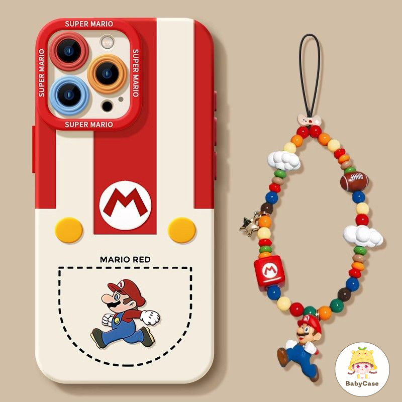 เคสไอโฟน 13 สำหรับ iPhone 11 16 15 13 14 12 Pro Max 7 16 8 14 15 Plus XR XS X Max ปกสร้อยข้อมือ Super Mario สุดเท่และตลก