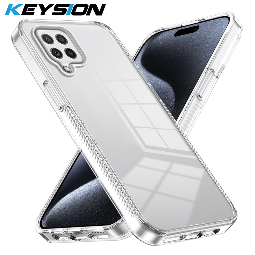 KEYSION เคสโทรศัพท์โปร่งใสสําหรับ Samsung A22 4G A22 S 5G A12 TPU + PC Anti-slip Clear กันกระแทกฝาครอบโทรศัพท์สําหรับ Galaxy M12 M32