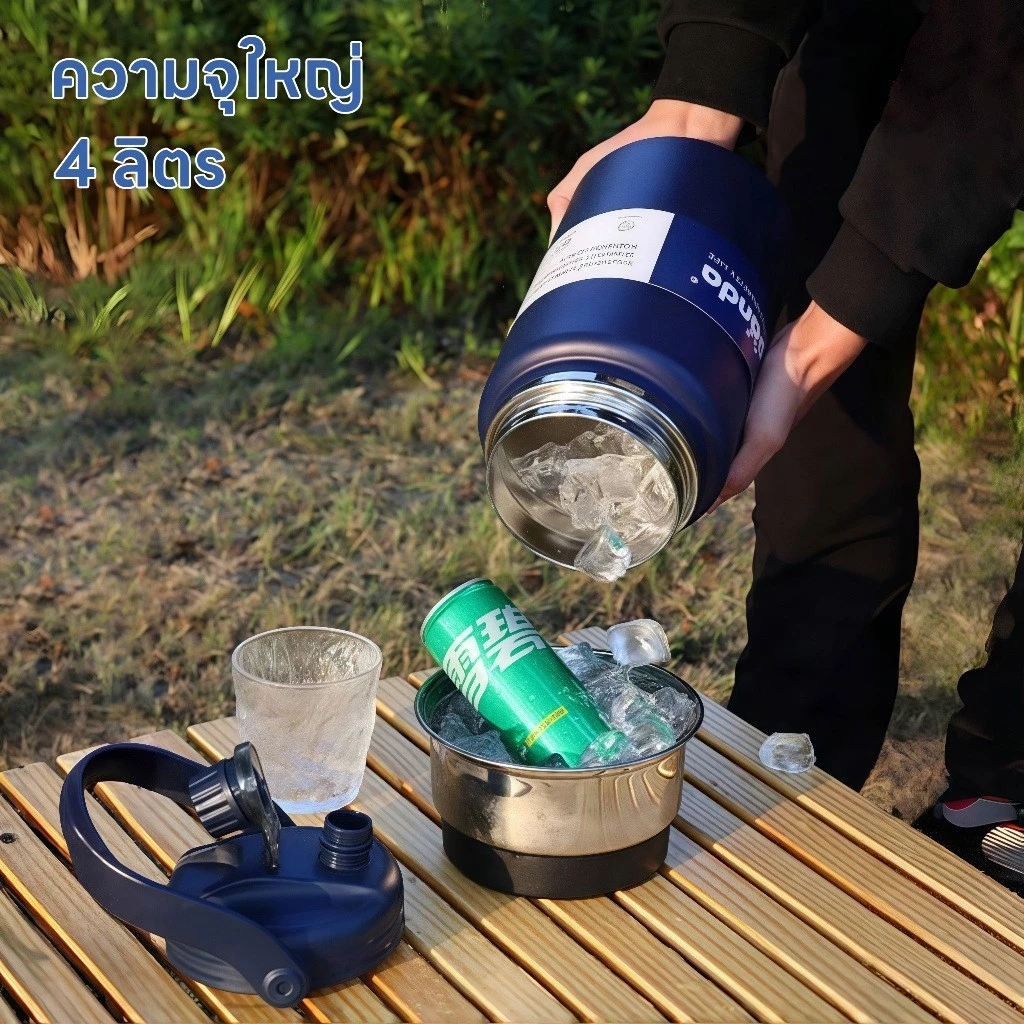 กระติกน้ำสแตนเลส ขวดน้ำ 4L/4000ml แก้วน้ำเก็บความเย็น การเก็บรักษาความร้อนอย่างต่อเนื่อง thumbnail 4