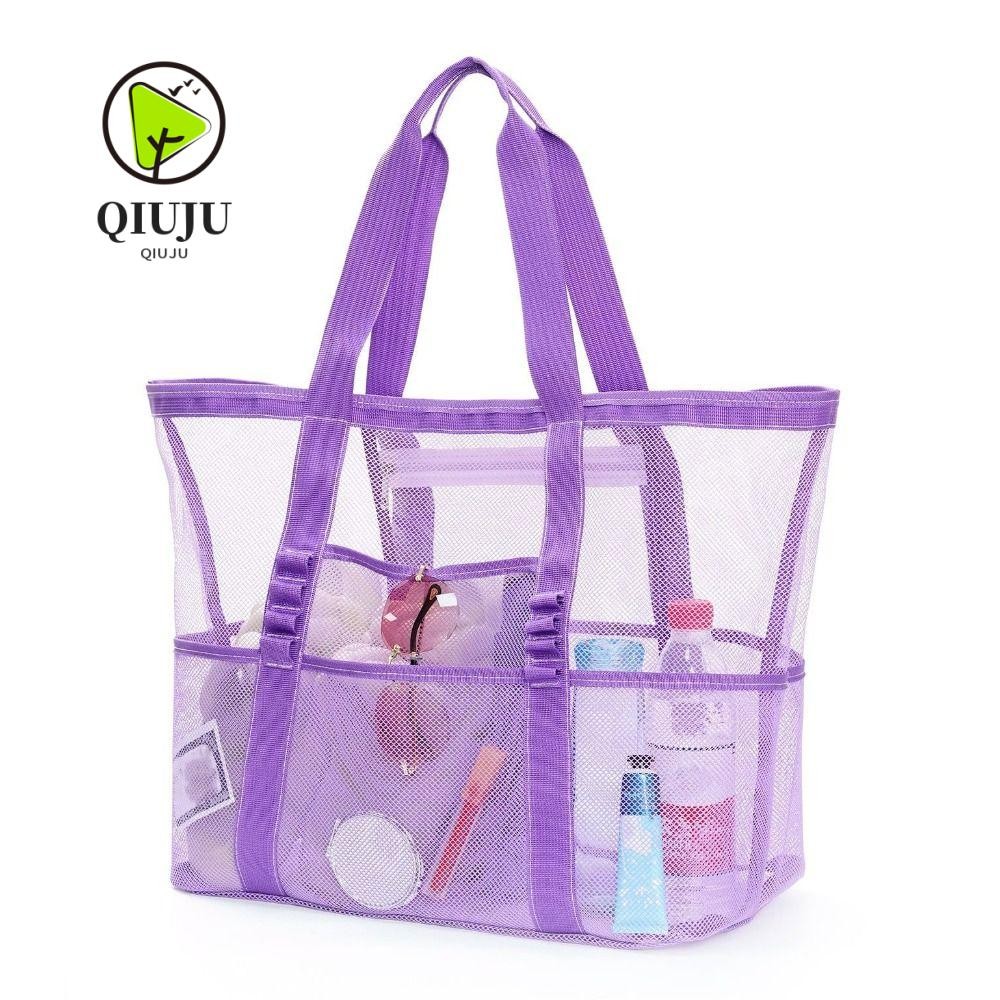 กระเป๋าไปทะเล ชิวจู กระเป๋าสะพายว่ายน้ําความจุขนาดใหญ่ที่เป็นมิตรกับสิ่งแวดล้อมแฟชั่นน้ําหนักเบามัลติฟังก์ชั่พับตาข่ายกระเป๋าถือว่าย