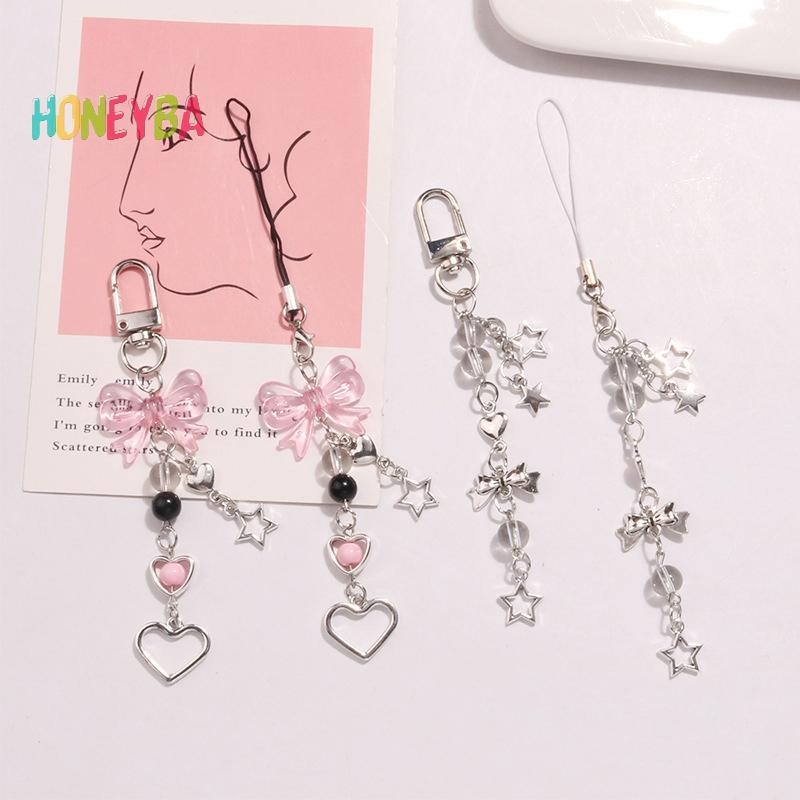 <Honeyba>Gothโทรศัพท์Charm Bow Heart Starพวงกุญแจจี้Kawaii Key Chainกระเป๋าโทรศัพท์น่ารักอุปกรณ์เสริมสําหรับสาวผู้หญิงเครื่องประดับNice