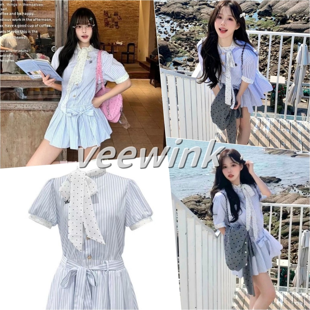 Veewink พร้อมส่งจากกทม เดรสปาร์ตี้วันหยุด เดรสผ้าลัคชู ทรงสวย เส้นรอบวงเอวสามารถสวมใส่ได้