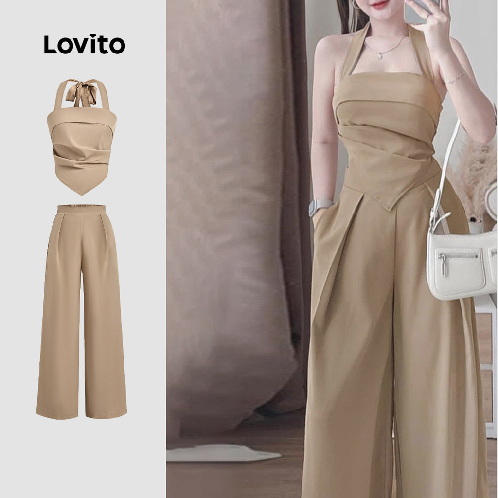 Lovito เสื้อลําลองหรือ เสื้อท่อนล่าง รูดระบายฤดูใบไม้ผลิ/ฤดูร้อน ท็อปส์ หรือ เสื้อท่อนล่าง สําหรับผู้หญิง L135ED344