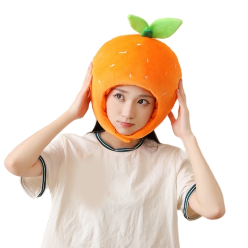 Cozy Plush Tangerine หมวก Tangerine หมวกตลก Tangerine หมวกฮาโลวีนประสิทธิภาพ Photo Props สําหรับผู้ห
