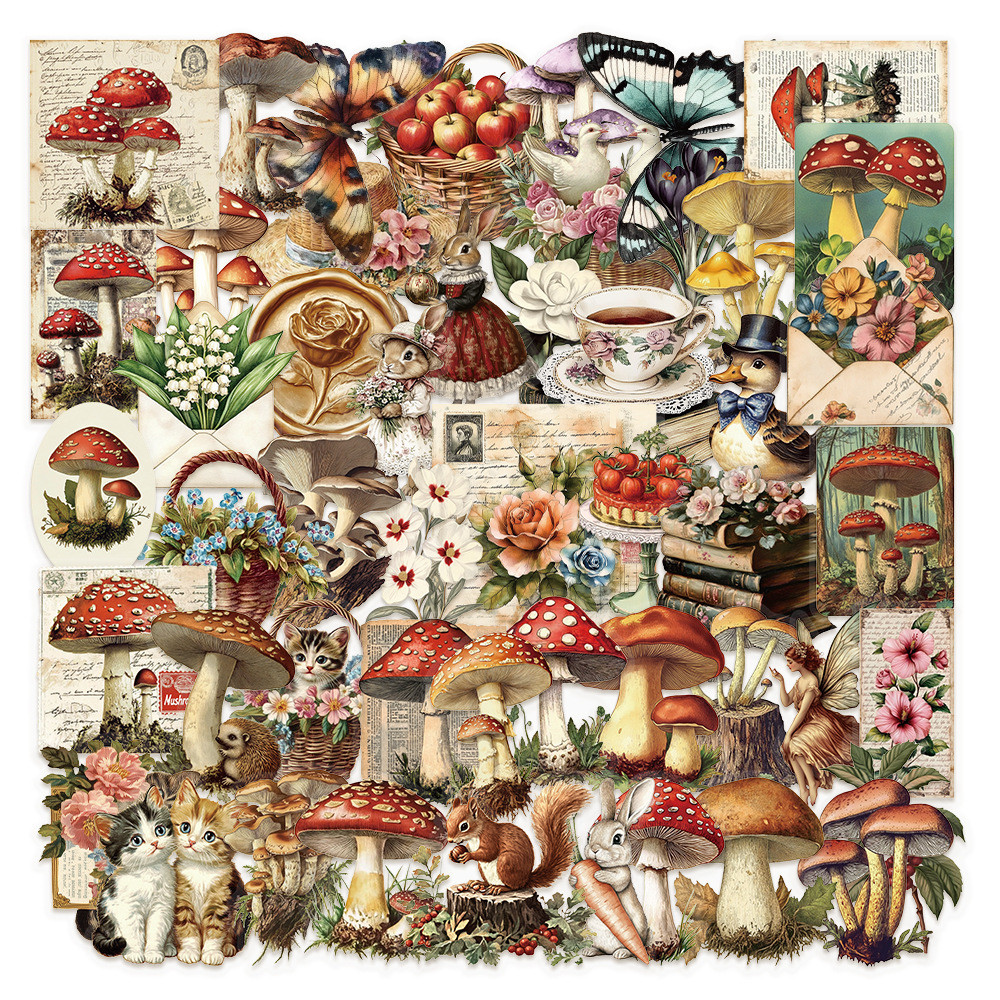 ❉ Retro Mushroom Art Series 01 สติ๊กเกอร์ PET ❉ 50 ชิ้น/เซ็ตแฟชั่น DIY สติ๊กเกอร์กันน้ํา Doodle สติ๊กเกอร์